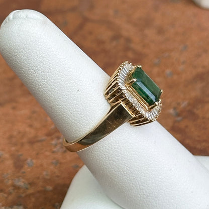 Estate 14KT Yellow Gold Emerald-Cut Emerald + Baguette Diamond Ballerina Ring