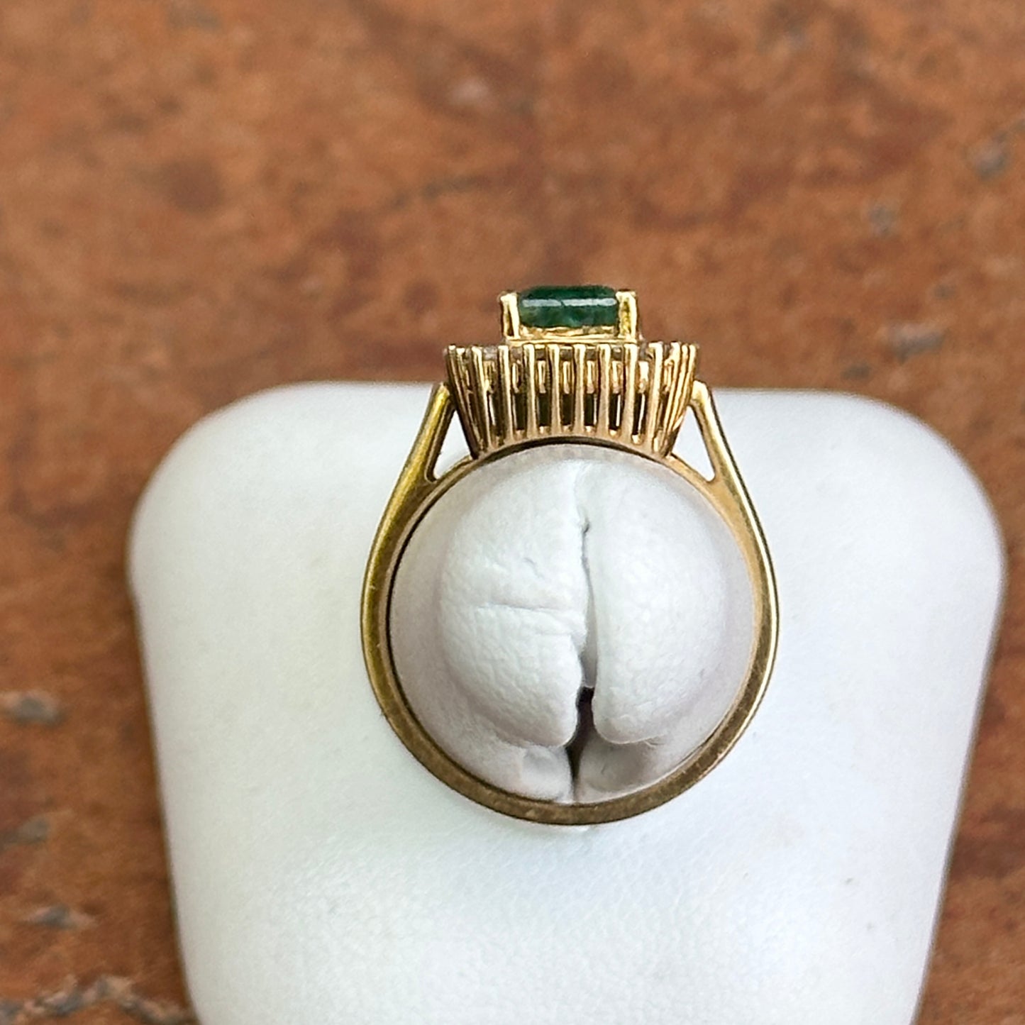 Estate 14KT Yellow Gold Emerald-Cut Emerald + Baguette Diamond Ballerina Ring