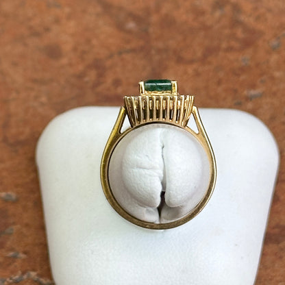 Estate 14KT Yellow Gold Emerald-Cut Emerald + Baguette Diamond Ballerina Ring