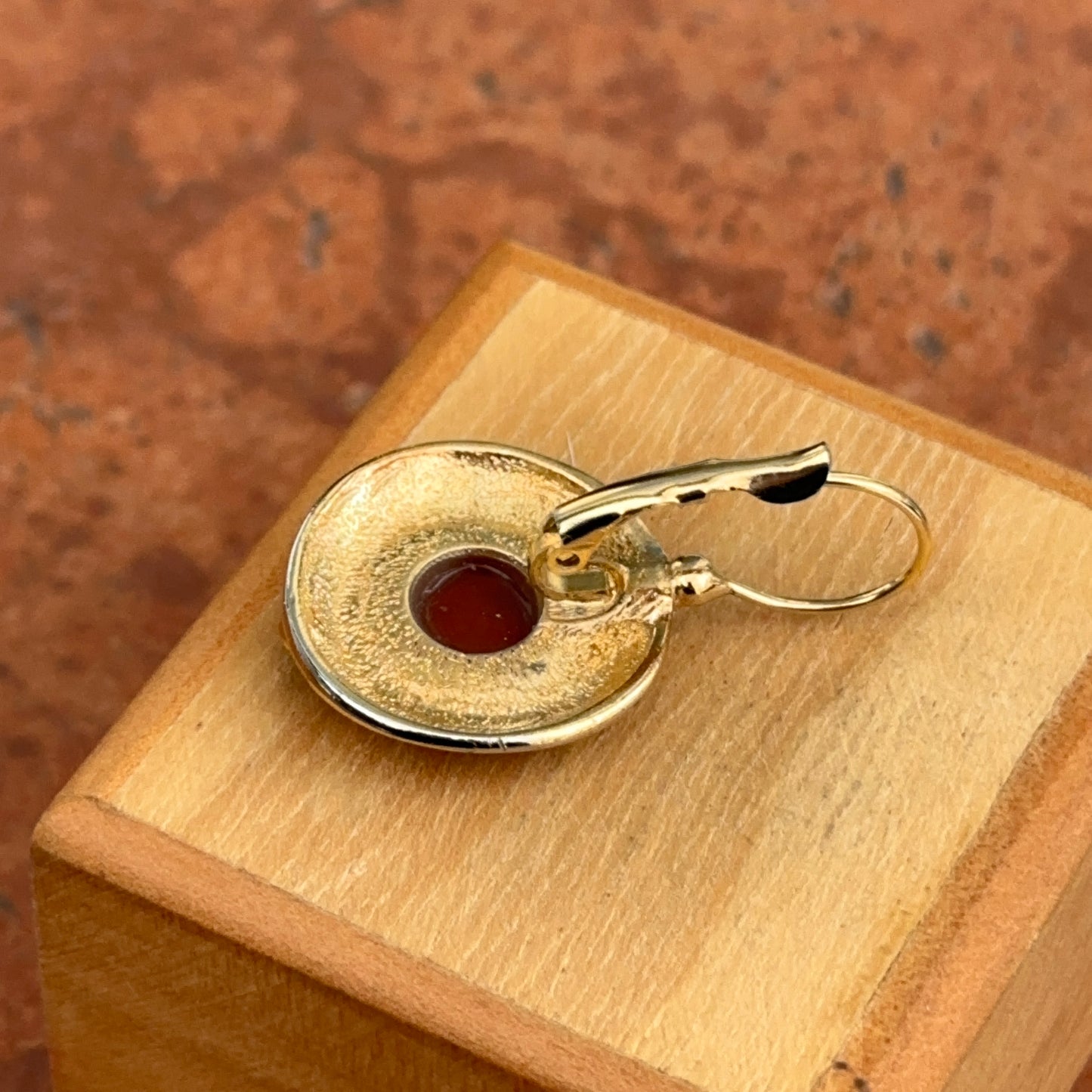Estate Replica Gold-Tone Roman Carnelian + Onyx Coin Lever Back Earrings