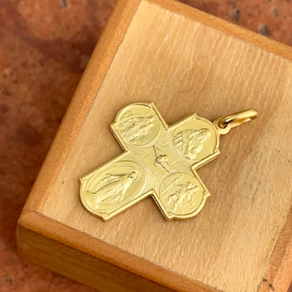 14KT Yellow Gold Matte Four Way Cross Medal Pendant 30mm