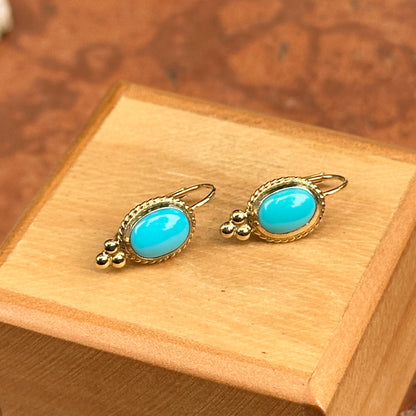 14KT Yellow Gold Cabochon Oval Turquoise Frame Lever Back Earrings