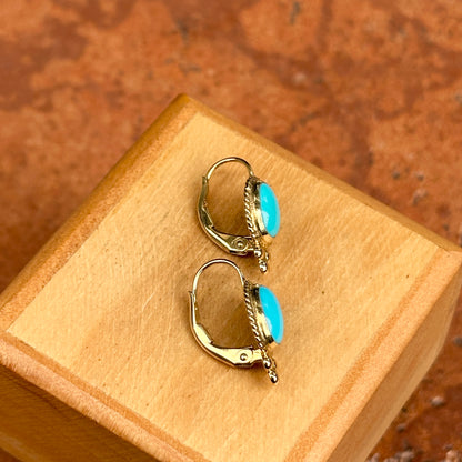 14KT Yellow Gold Cabochon Oval Turquoise Frame Lever Back Earrings