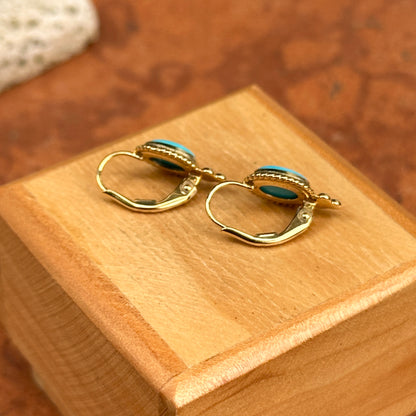 14KT Yellow Gold Cabochon Oval Turquoise Frame Lever Back Earrings