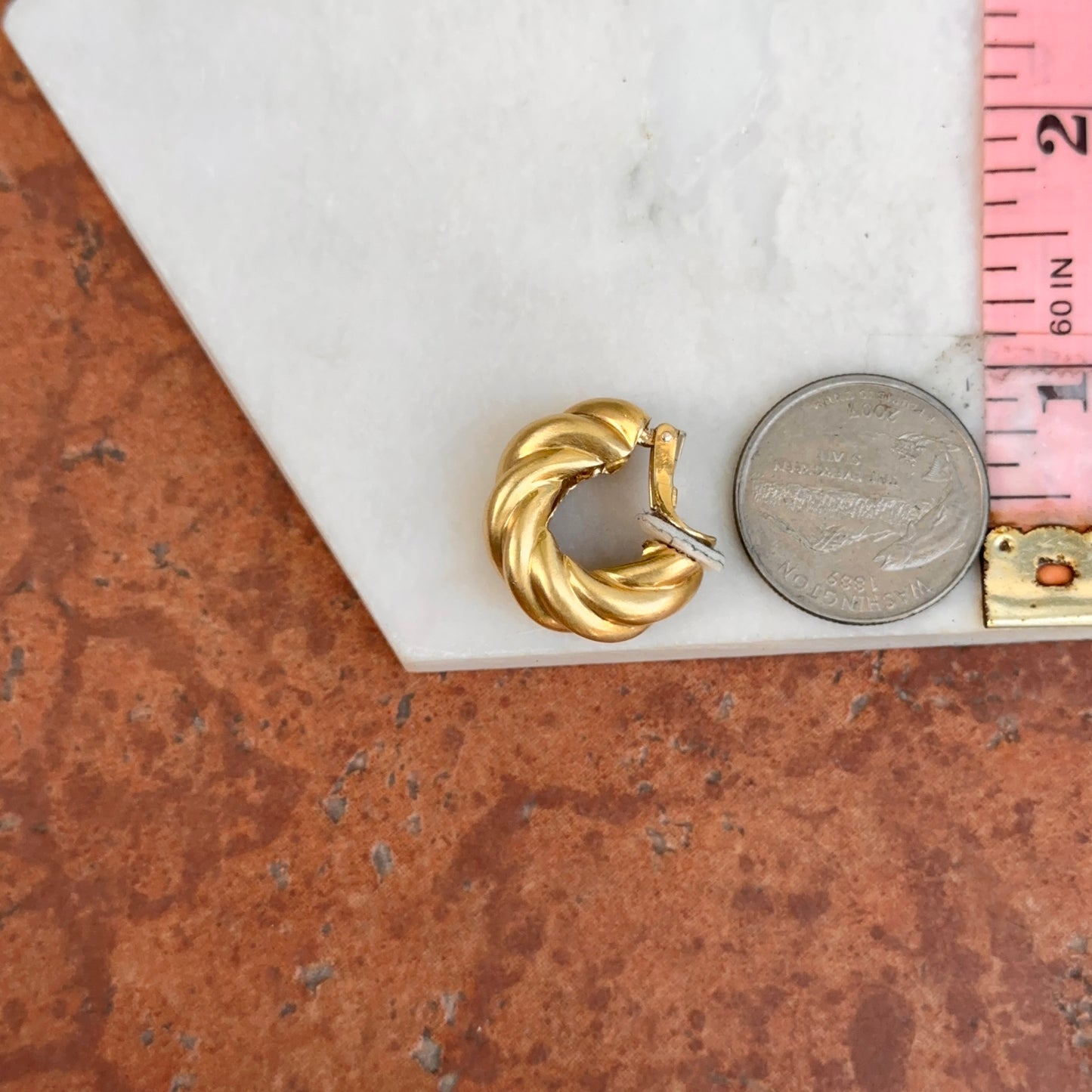 Estate 18KT Yellow Gold Matte Twist Hoop Earrings Clip-On