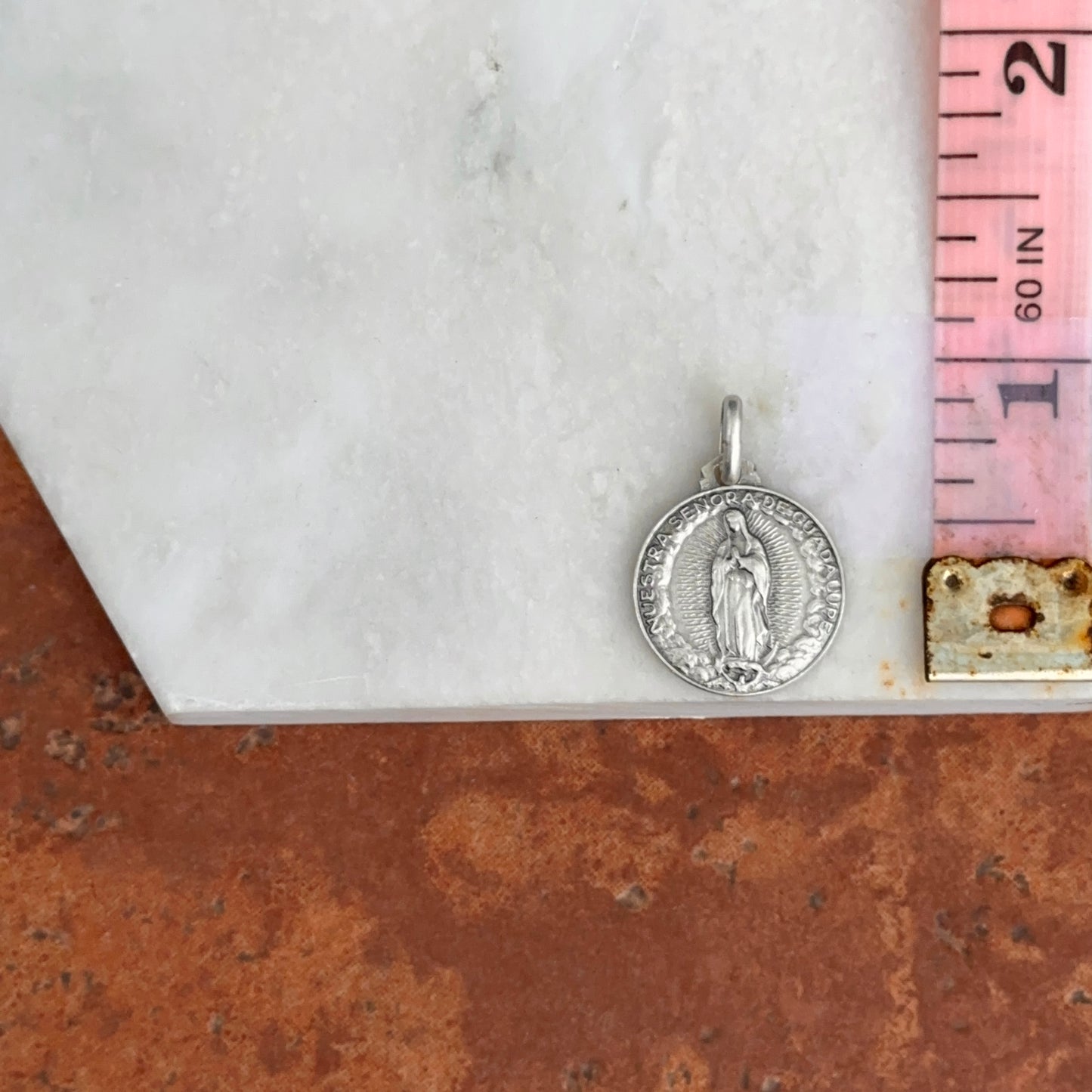Sterling Silver Our Lady of Guadalupe Matte Medal Pendant 16mm