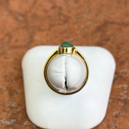 Estate 14KT Yellow Gold Cabochon Green Jade + Diamond Band Ring