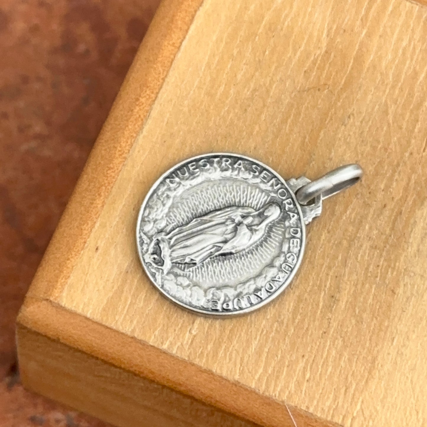 Sterling Silver Our Lady of Guadalupe Matte Medal Pendant 16mm