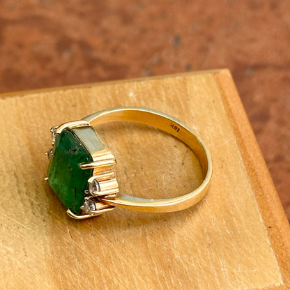 Estate 18KT Yellow Gold Emerald-Cut 3.00 CT Emerald + Diamond Ring