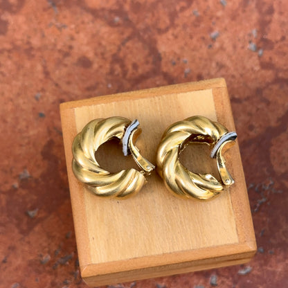 Estate 18KT Yellow Gold Matte Twist Hoop Earrings Clip-On