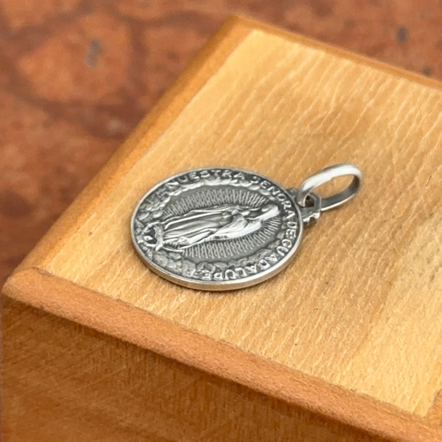 Sterling Silver Our Lady of Guadalupe Matte Medal Pendant 16mm