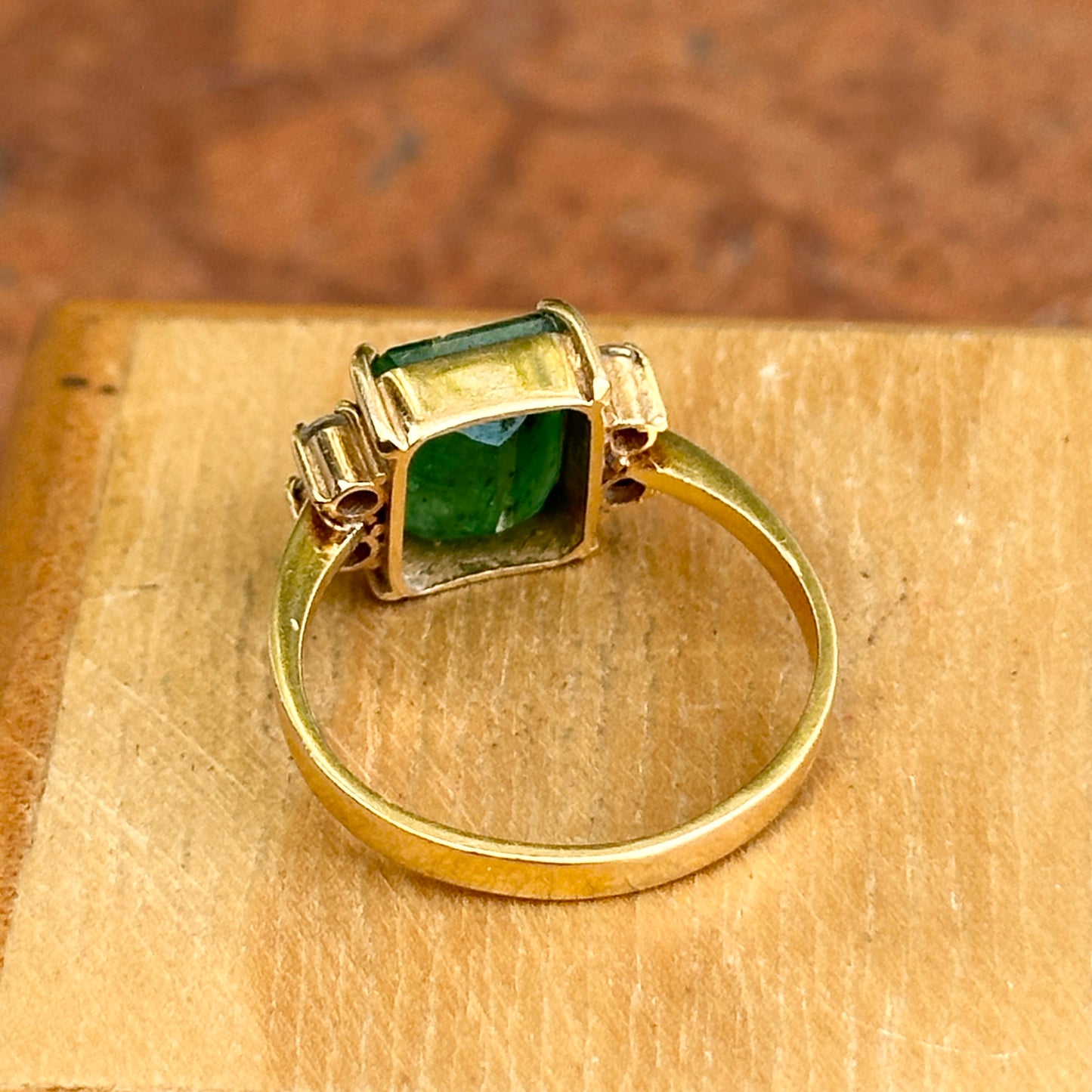 Estate 18KT Yellow Gold Emerald-Cut 3.00 CT Emerald + Diamond Ring