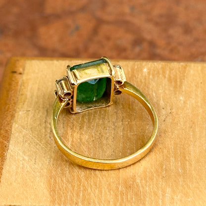 Estate 18KT Yellow Gold Emerald-Cut 3.00 CT Emerald + Diamond Ring