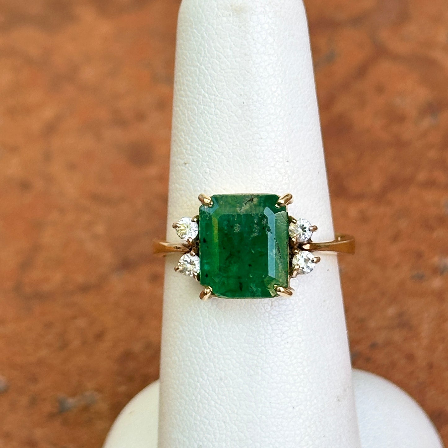 Estate 18KT Yellow Gold Emerald-Cut 3.00 CT Emerald + Diamond Ring