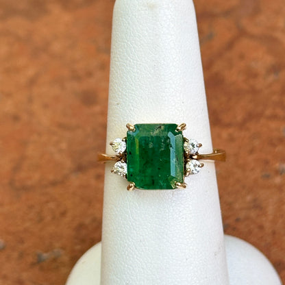 Estate 18KT Yellow Gold Emerald-Cut 3.00 CT Emerald + Diamond Ring
