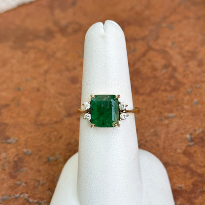 Estate 18KT Yellow Gold Emerald-Cut 3.00 CT Emerald + Diamond Ring