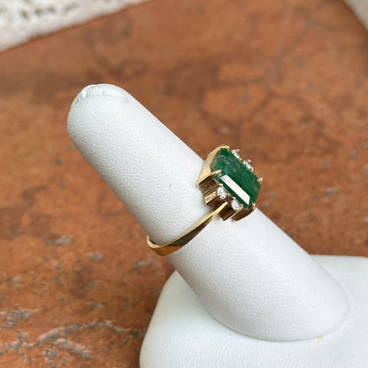 Estate 18KT Yellow Gold Emerald-Cut 3.00 CT Emerald + Diamond Ring