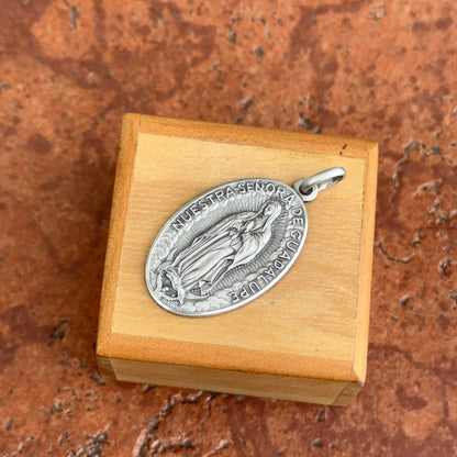 Sterling Silver Our Lady of Guadalupe Matte Oval Medal Pendant 33mm