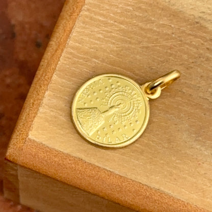 18KT Yellow Gold Matte Our Lady of Pillar Medal Pendant 12mm