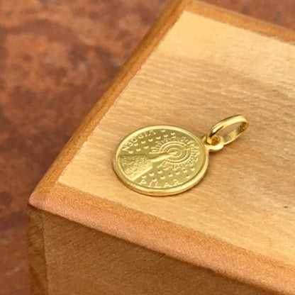 18KT Yellow Gold Matte Our Lady of Pillar Medal Pendant 12mm