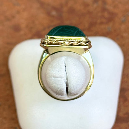 Estate 14KT Yellow Gold Carved Green Onyx Bezel Ring