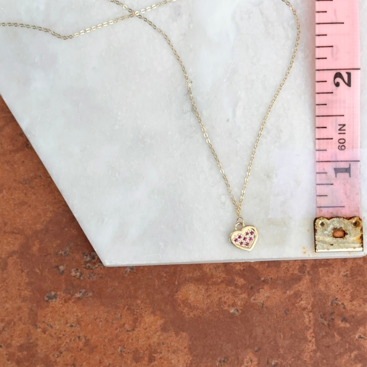 14KT Yellow Gold Ruby Mini Heart Pendant Necklace