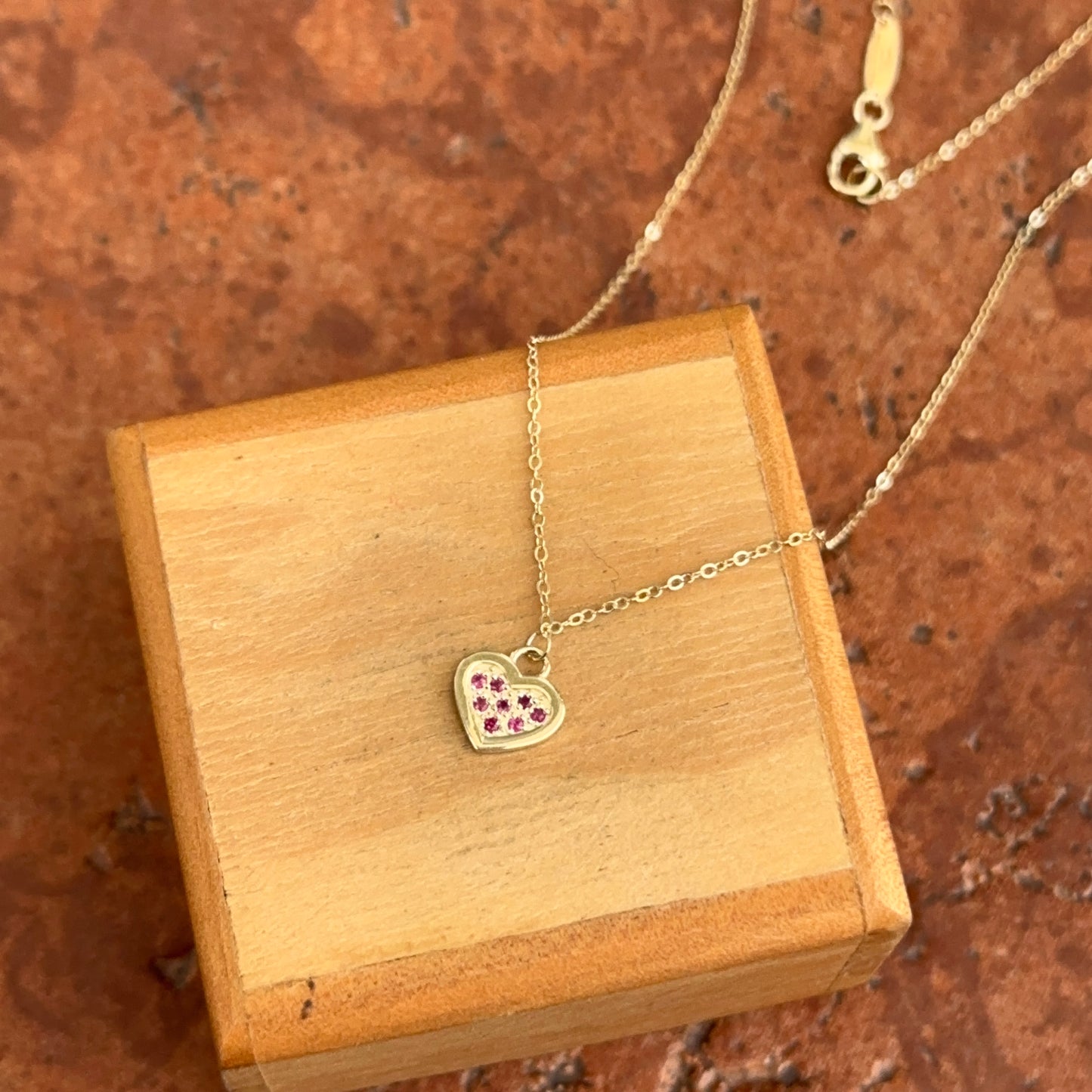 14KT Yellow Gold Ruby Mini Heart Pendant Necklace