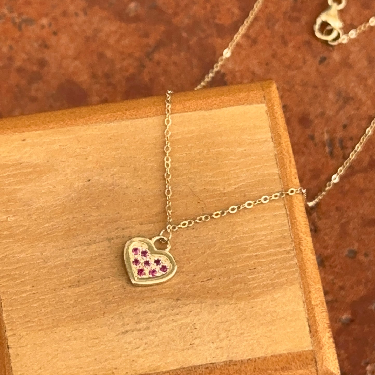 14KT Yellow Gold Ruby Mini Heart Pendant Necklace