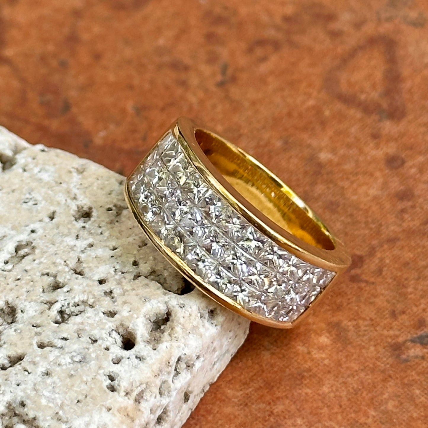 Estate 18KT Yellow Gold 3-Row 2.27 CT Princess-Cut Diamond Ring