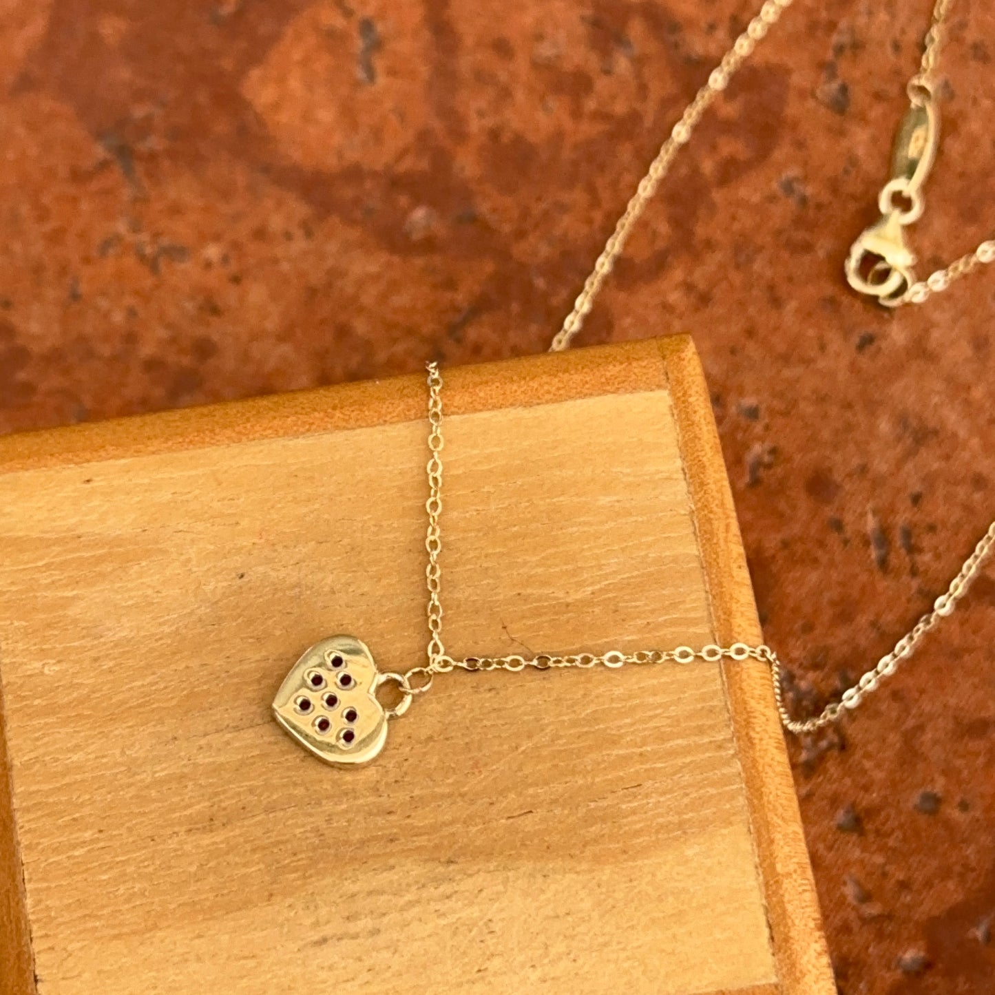 14KT Yellow Gold Ruby Mini Heart Pendant Necklace