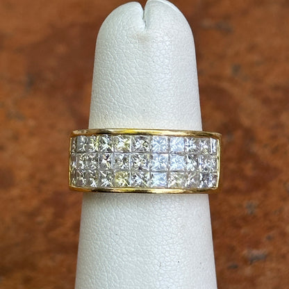 Estate 18KT Yellow Gold 3-Row 2.27 CT Princess-Cut Diamond Ring