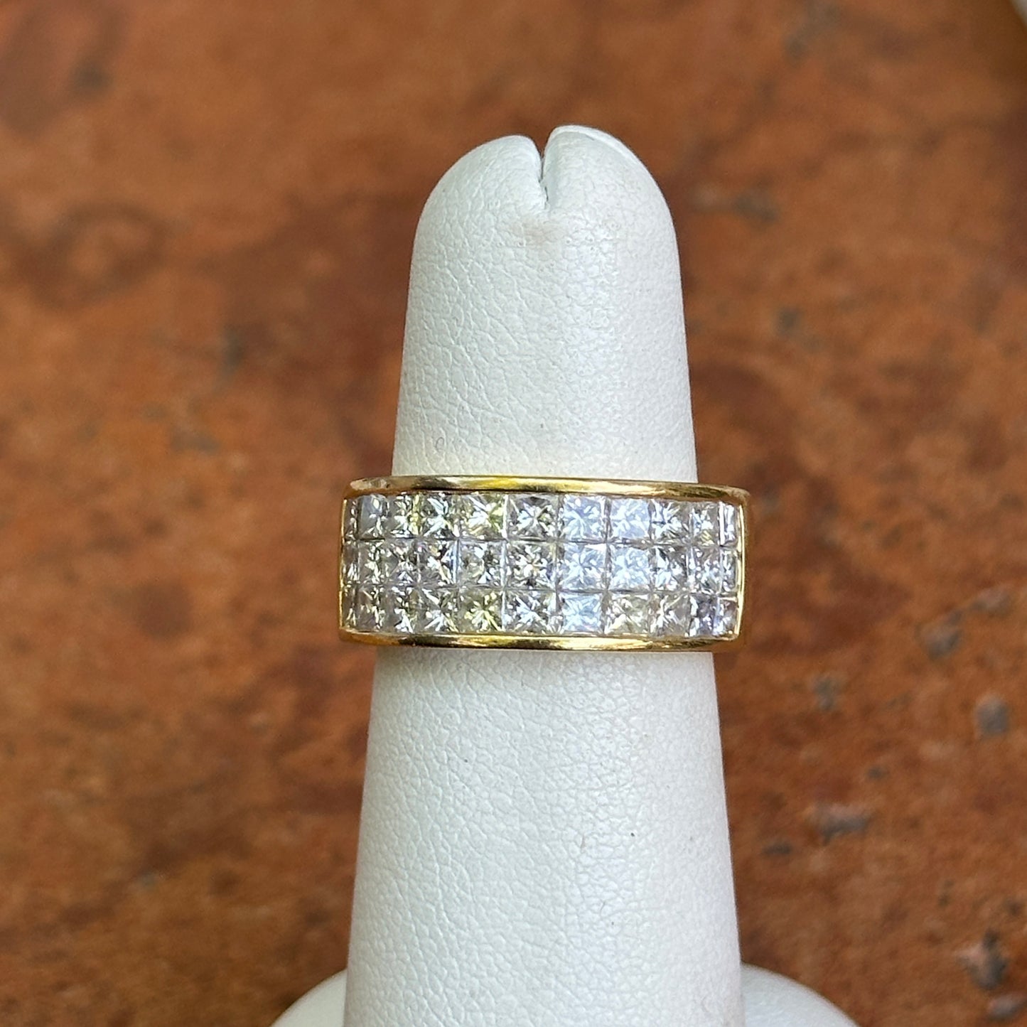 Estate 18KT Yellow Gold 3-Row 2.27 CT Princess-Cut Diamond Ring