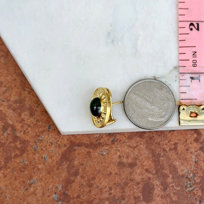 Estate 18KT Yellow Gold Cabochon Green Tourmaline Byzantine Oval Earrings
