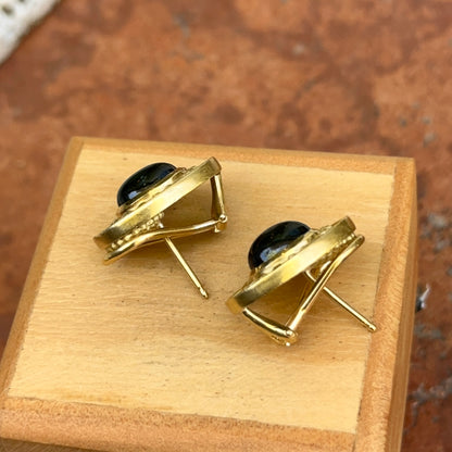 Estate 18KT Yellow Gold Cabochon Green Tourmaline Byzantine Oval Earrings