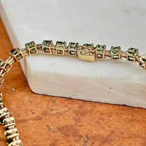 Estate 18KT Yellow Gold Round Emerald Tennis Bar Link Bracelet