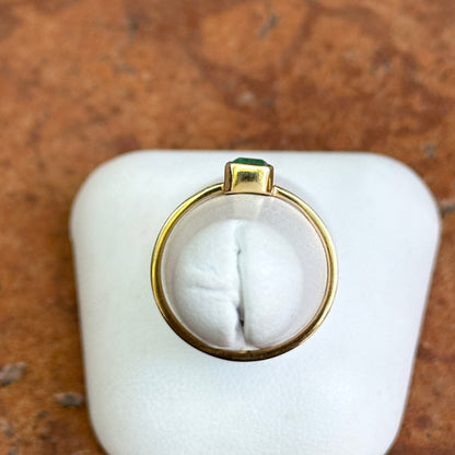 Estate 14KT Yellow Gold Emerald-Cut Emerald Bezel Ring