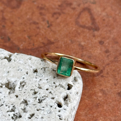 Estate 14KT Yellow Gold Emerald-Cut Emerald Bezel Ring