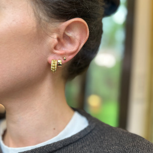 Estate 18KT Yellow Gold Byzantine Matte & Burnished Diamond Huggie Earrings