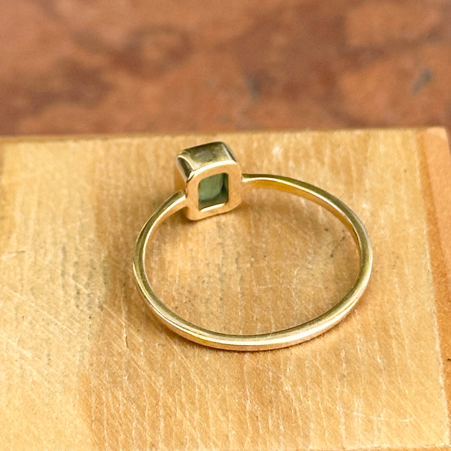 Estate 14KT Yellow Gold Emerald-Cut Emerald Bezel Ring