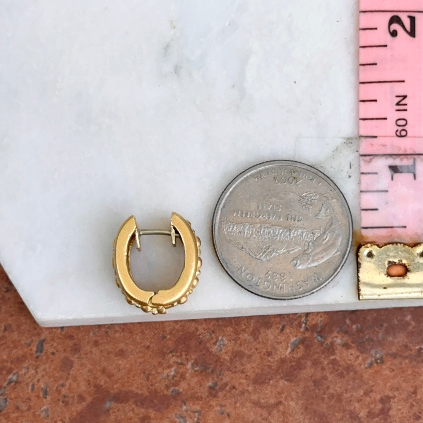 Estate 18KT Yellow Gold Byzantine Matte & Burnished Diamond Huggie Earrings