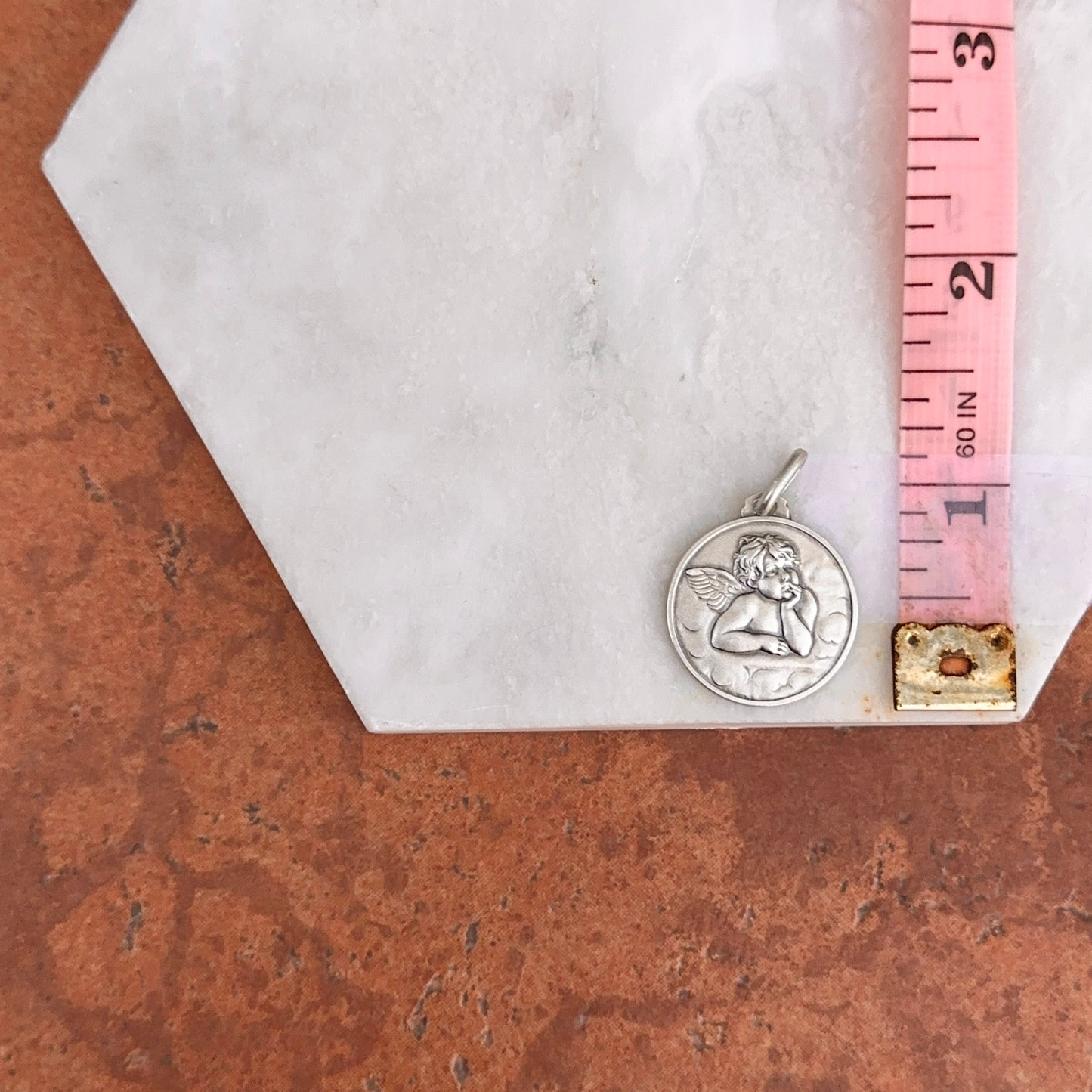 Sterling Silver Raphael Baby Angel Medal Pendant 21mm