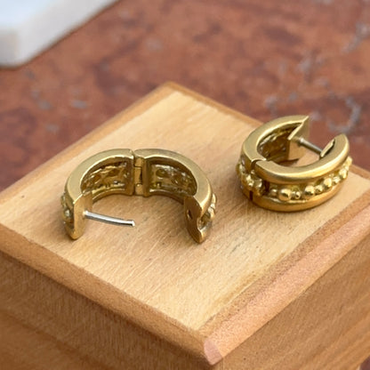 Estate 18KT Yellow Gold Byzantine Matte & Burnished Diamond Huggie Earrings