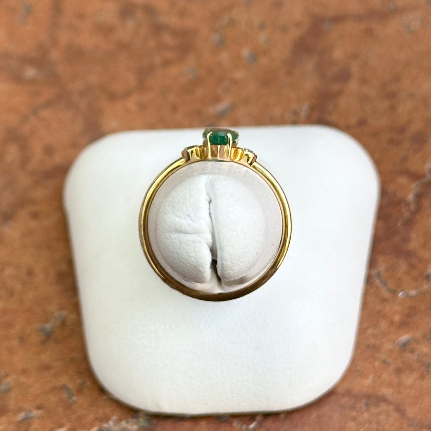 Estate 18KT Yellow Gold Elongated Pear Emerald + Diamond Ring