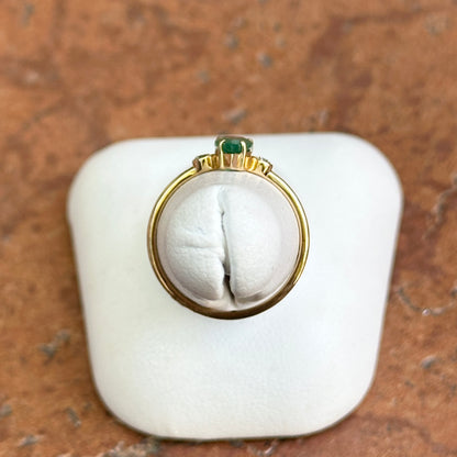 Estate 18KT Yellow Gold Elongated Pear Emerald + Diamond Ring