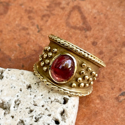 Estate 14KT Yellow Gold Cabochon Spinel Byzantine Band Ring