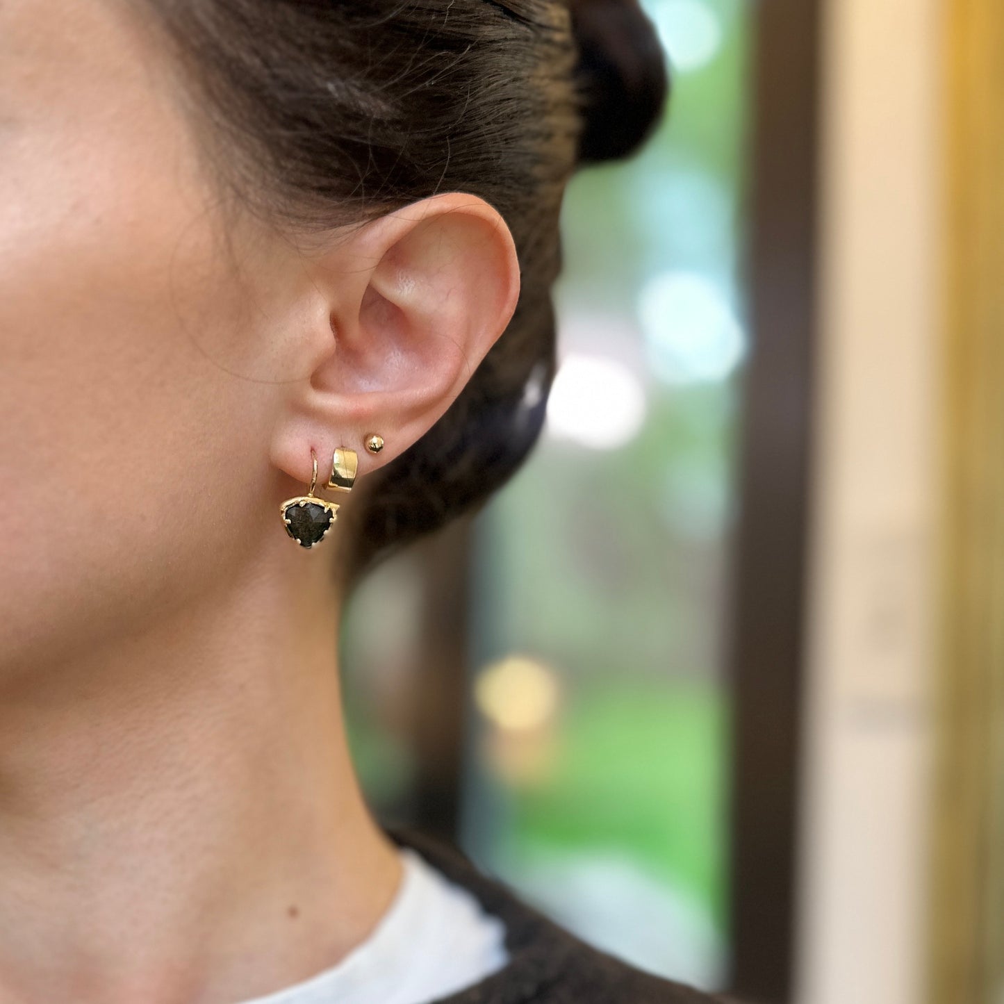 Estate 14KT Yellow Gold Labradorite Ear Wire Drop Earrings