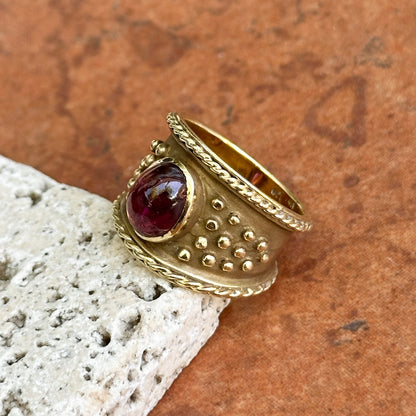 Estate 14KT Yellow Gold Cabochon Spinel Byzantine Band Ring