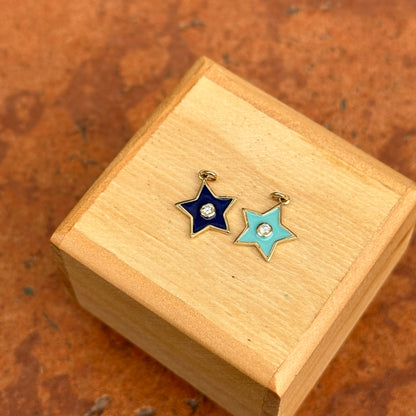 14KT Yellow Gold Dark Blue Enamel Diamond Star Pendant Charm