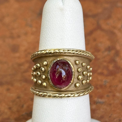 Estate 14KT Yellow Gold Cabochon Spinel Byzantine Band Ring