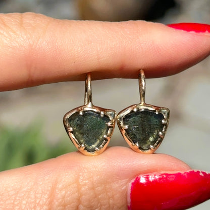 Estate 14KT Yellow Gold Labradorite Ear Wire Drop Earrings